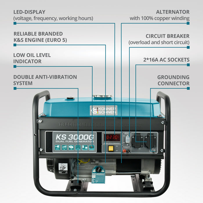 LPG/Bensiinigeneraattori 'Könner & Söhnen' KS 3000G