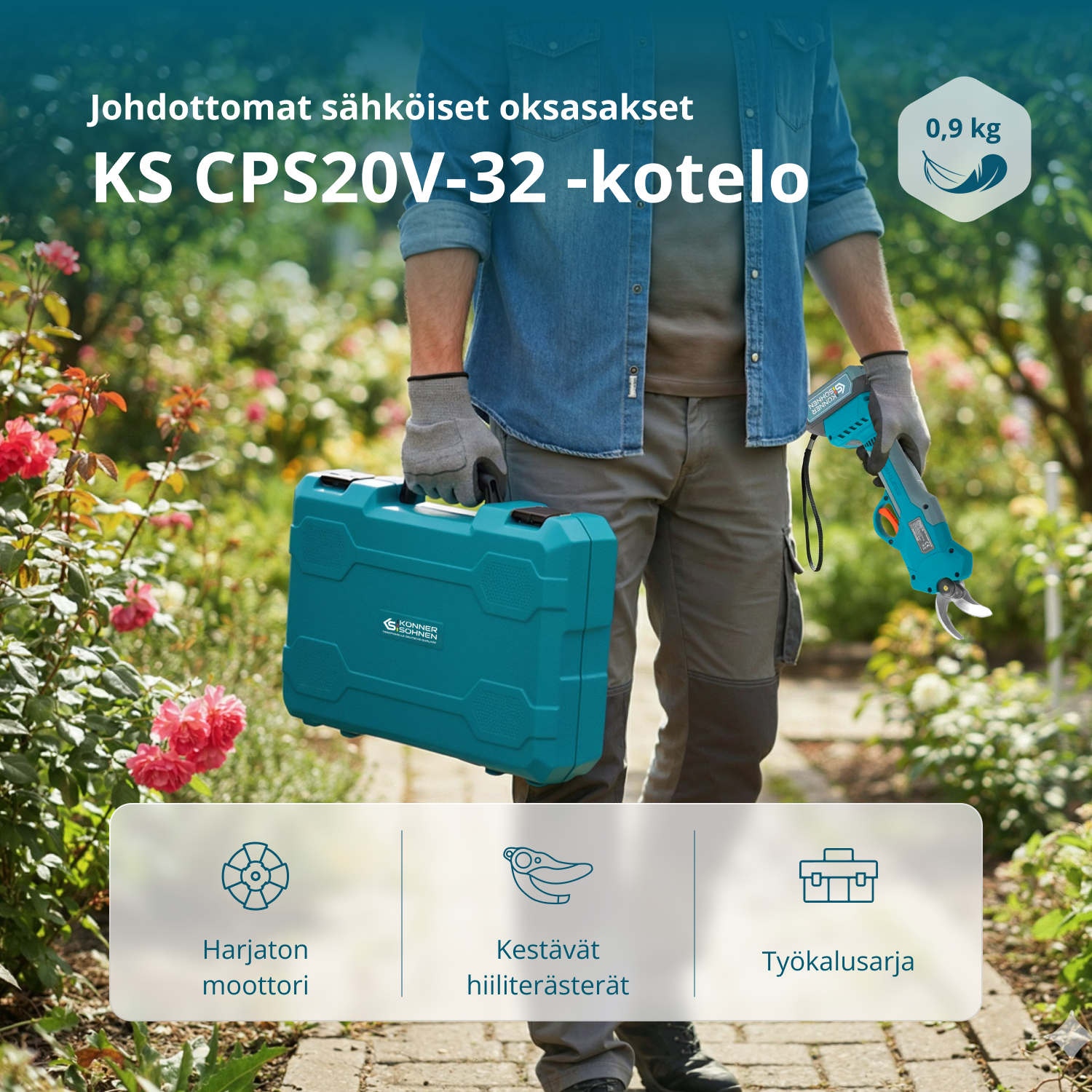 Johdottomat sähköiset oksasakset KS CPS20V-32 Case