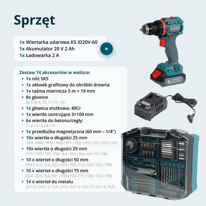 Zestaw Mistrzowski Bezprzewodowy KS ID20V-60 KIT 74 PLUS