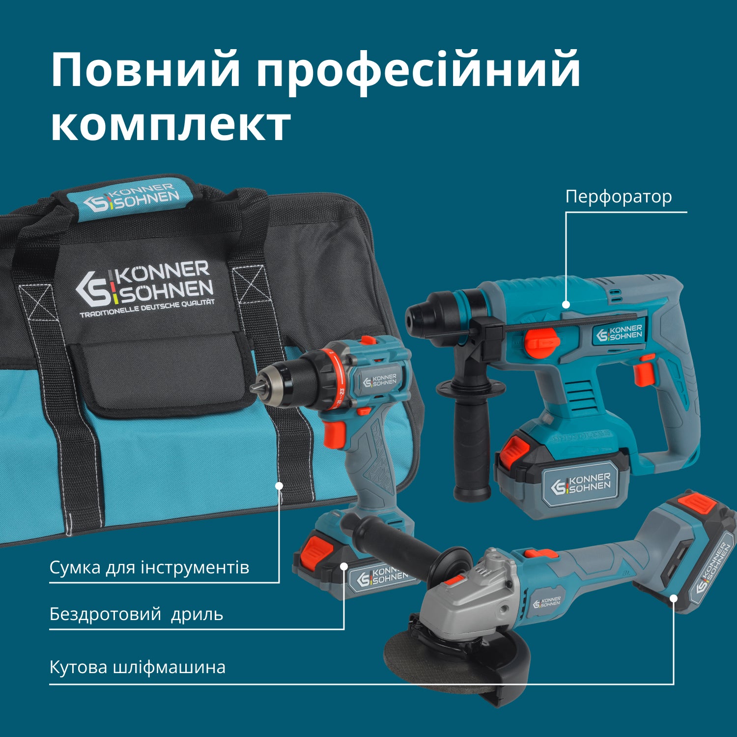 Набір акумуляторного електроінструменту 3-в-1 KS RHAGD 20V SET 3