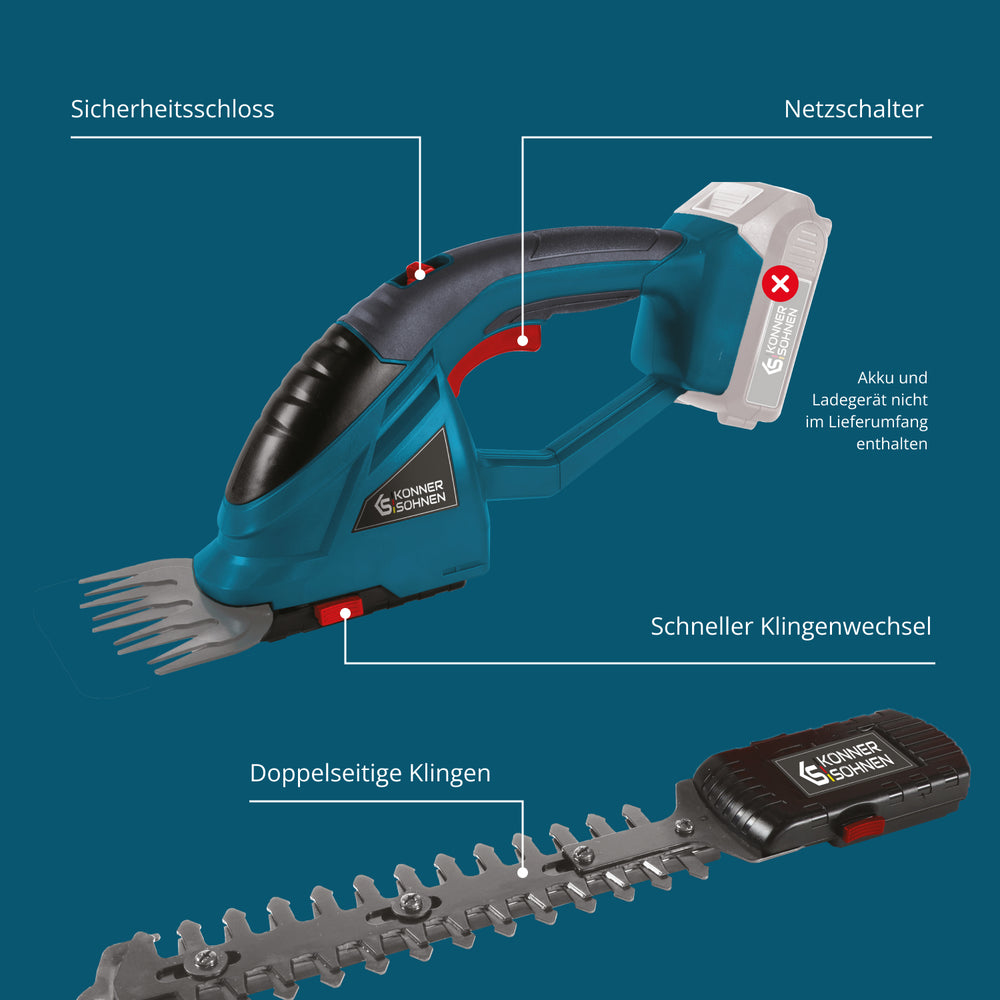 Akku-Grasschere und Heckenschere 2 in 1 KS SHT-20V