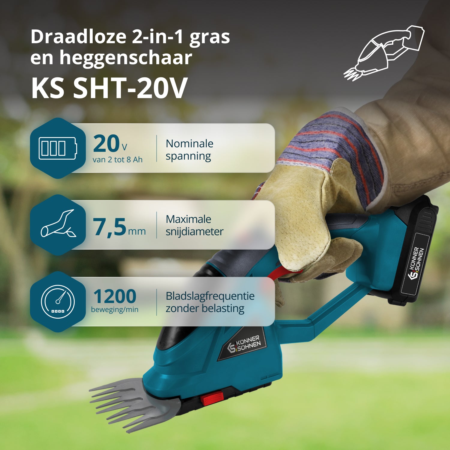 Tagliasiepi e forbici per erba 2 in 1 senza fili con manico telescopico KS SHT-20V + Extension Pole