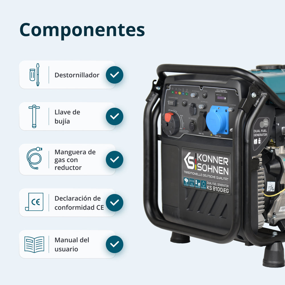 Generador inverter híbrido de gas/gasolina KS 8100iEG (Reacondicionado Bueno estado)