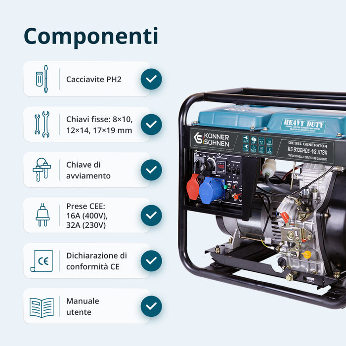 Generatore diesel "Könner & Söhnen" KS 9100HDE-1/3 ATSR (EURO V)