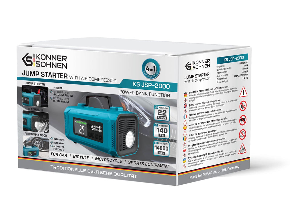 Startkabel med batteridriven kompressor KS JSP-2000