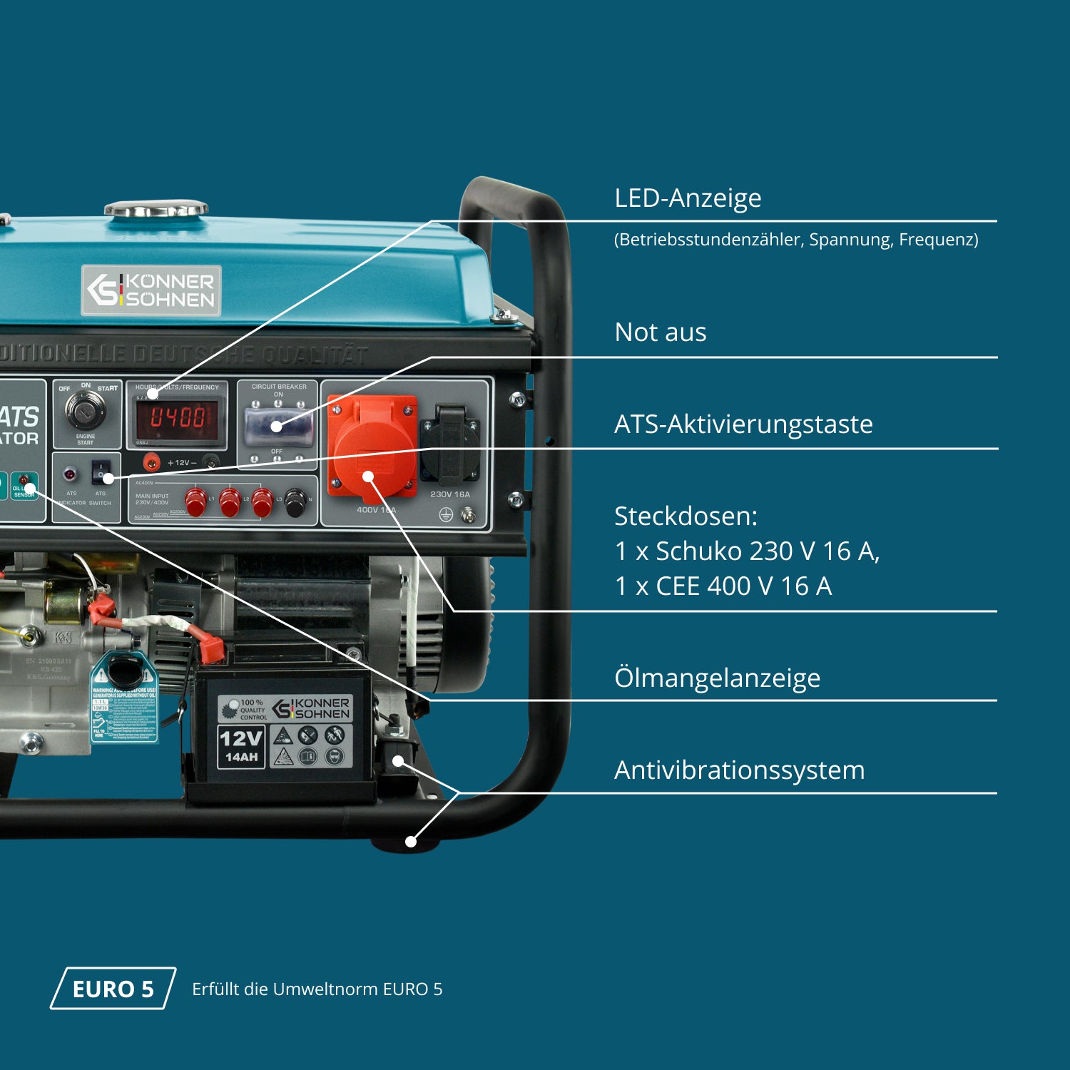 Benzin-Generator "Könner & Söhnen" KS 10000E-3 ATS