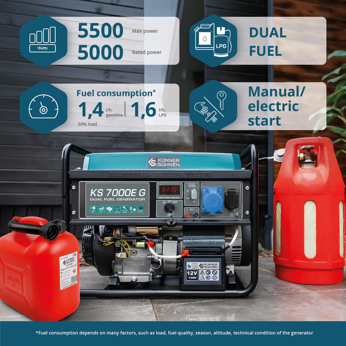 Generador híbrido de gasolina y gas "Könner & Söhnen" KS 7000E G
