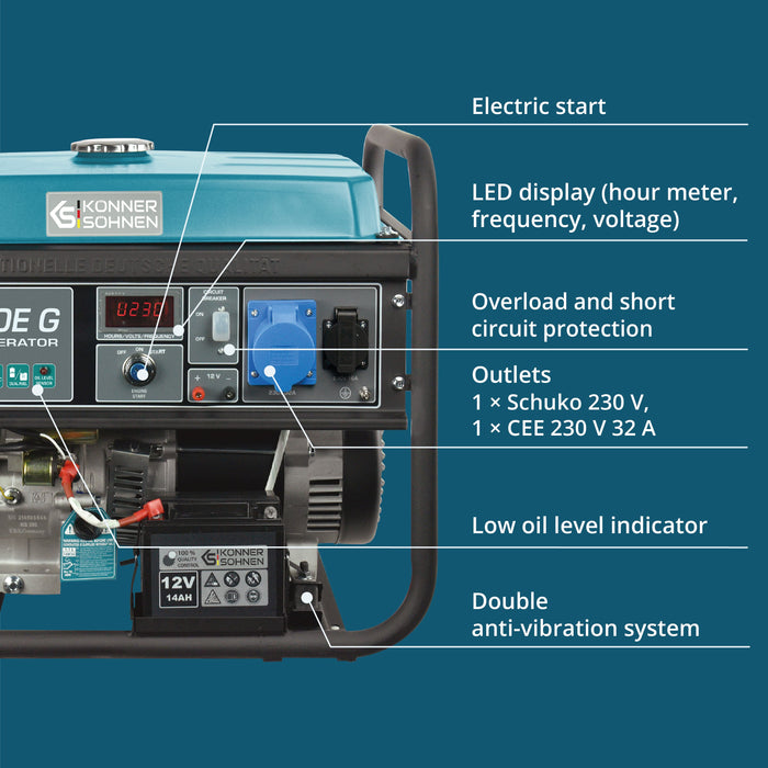 Generador híbrido de gasolina y gas "Könner & Söhnen" KS 7000E G