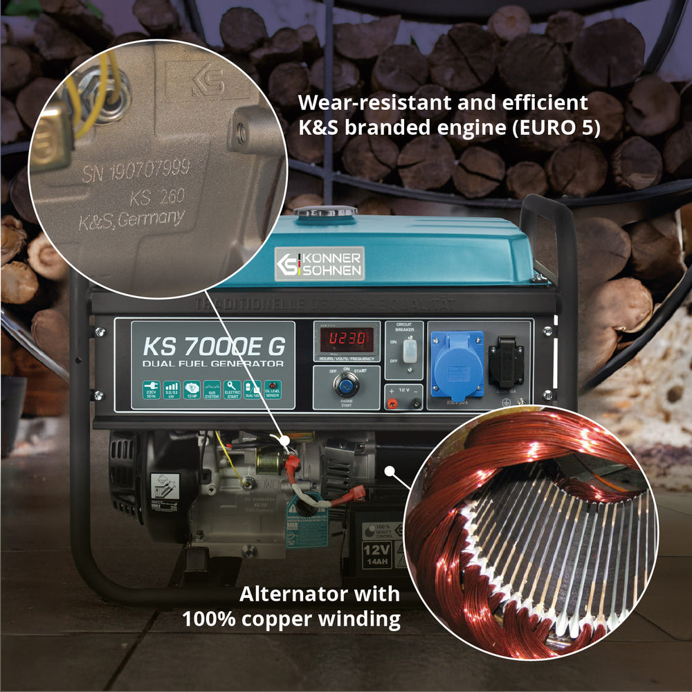 Generador híbrido de gasolina y gas "Könner & Söhnen" KS 7000E G