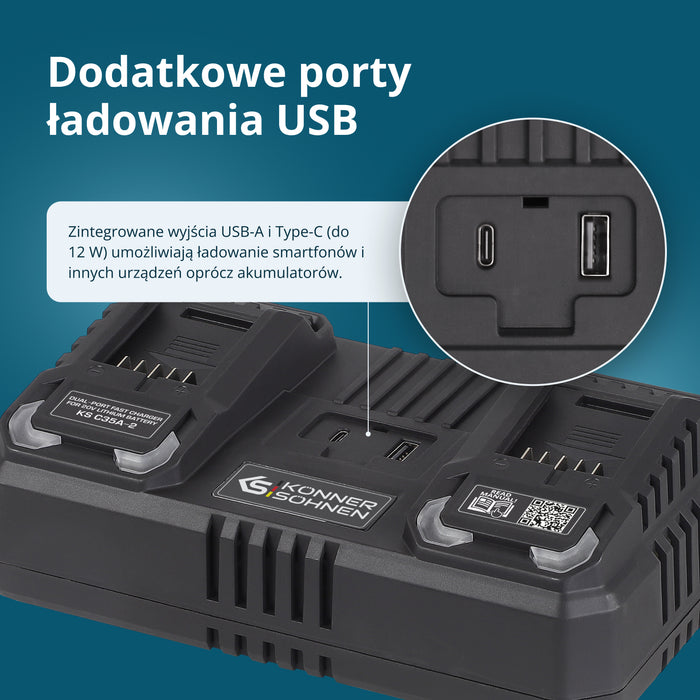 Podwójna ładowarka do akumulatorów 20V KS C35A-2